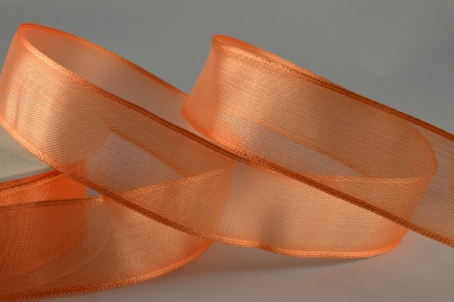 Y387 - 40mm Wired Sheer Ribbon-40mm-21 Pale Orange-25 Metres