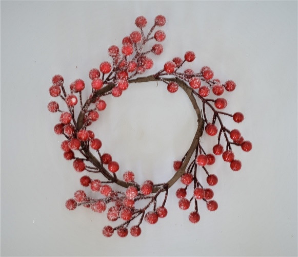 22056 - Bright Red Berry wreath with a subtle frosting of snow.  Measures  260mm diameter