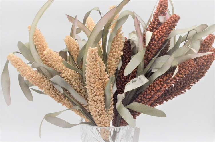 33029 - Floral display with soft textures of leaves and grasses.  Height  52cms ,  Width 21cms  (approx) 