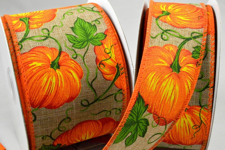 46035 - 38mm & 63mm Wired Pumpkin Ribbon x 10 Metre Rolls!