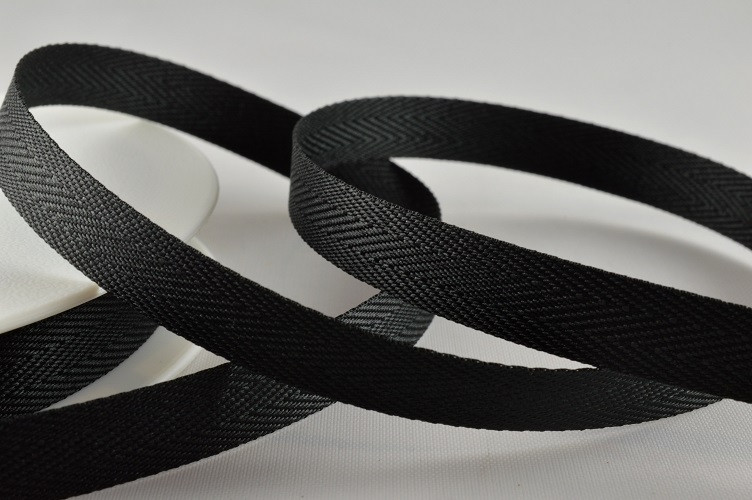 Y772 - 25mm Black woven edge herringbone ribbon x 10mts