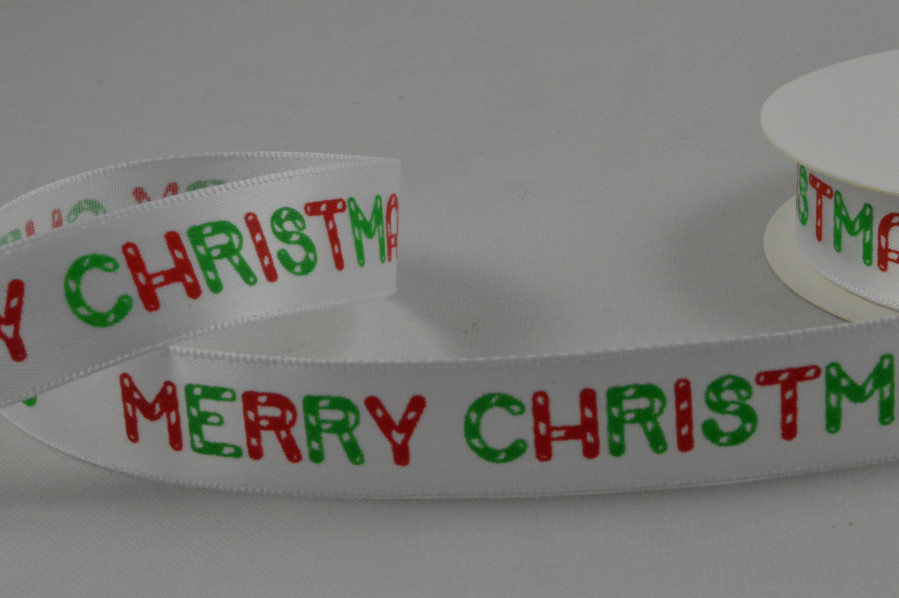 55082 - 15mm White Merry Christmas Satin Ribbon x 10 Metre Rolls!