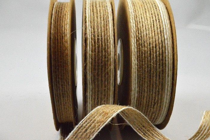 55143  - 10mm / 15mm / 25mm  - Natural coloured Eco Friendly Jute woven edge ribbon x 10mts 