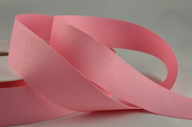 Y771 - 25mm Pink woven edge herringbone ribbon x 10mts