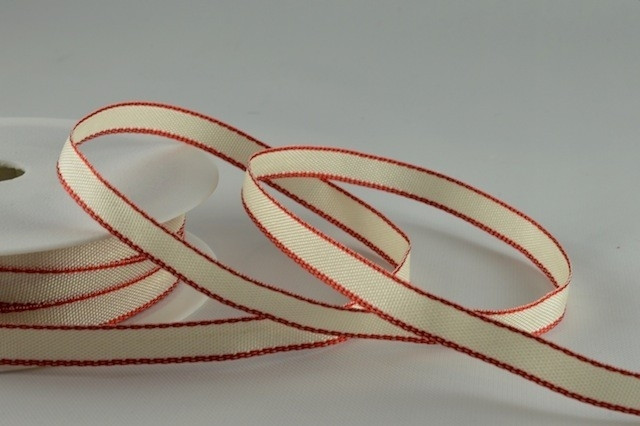 X308 - 54564 - 6mm Woven Edge Coloured Ribbon (20 Metres)-50 Cream