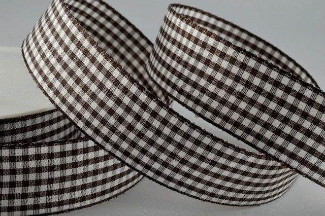 Y649 -25mm Dark Brown Gingham Ribbon