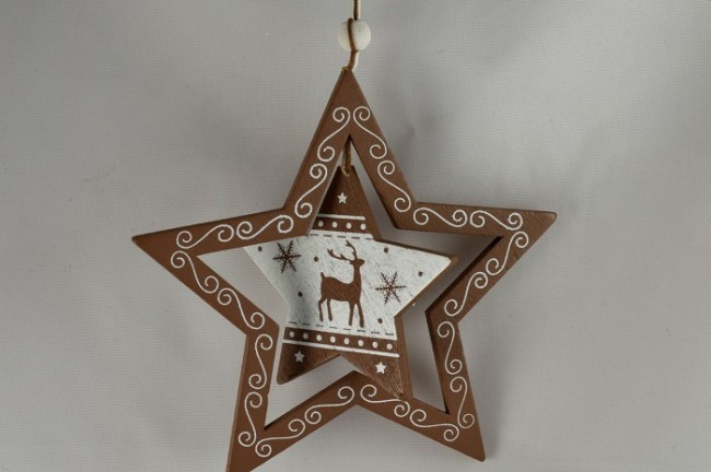 Y798 - Wooden Christmas Star with Rotating Central Decoration (1 Piece)-130mm x 130mm-57 Brown-1 Piece