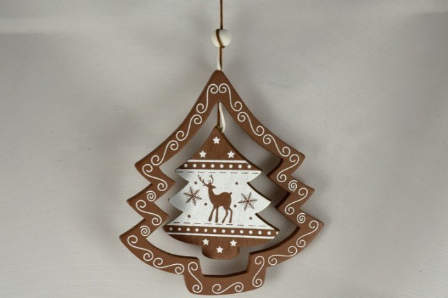 Y799 - Wooden Christmas Tree With Rotating Central Decoration (1 Piece)-120mm x 110mm-57 Brown-1 Piece