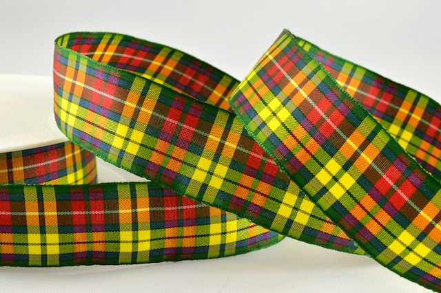 Y809 - 12mm Yellow & Red Tartan -25 Metres