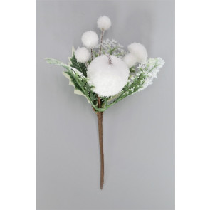 22022 - Snow Ball & Holly Leaf Christmas Pick. Measures - 18cm Height x 14cm Width.