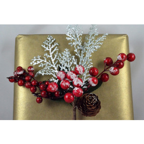 Y816 - Snow Berries & Cone Christmas Pick. Measures - 26cm Height x 20cm Width.