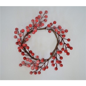 22056 - Bright Red Berry wreath with a subtle frosting of snow.  Measures  260mm diameter