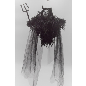 22101 - Skull Halloween hanging decoration with a black sheer mesh shawl.  Height 40cms , Width  30cms  (Approx) 