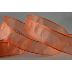 Y379 - 25mm Wired Sheer Ribbon-25mm-25 Peach Orange-25 Metres