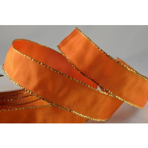 Y408 - 25mm Wired Polyester Ribbon with Lurex Edge (25 Metres)-25mm-26 Orange