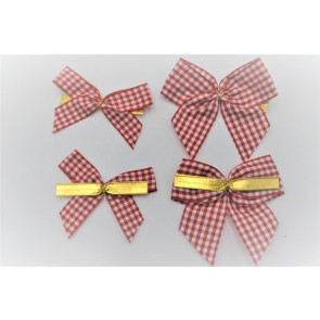 31174  - 15mm / 25mm Hand tied Red Gingham ribbon bow with twist tie (6 pieces in a pack)