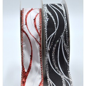 46034 - 25mm Wired Lurex Wavey Ribbon x 10 Metre Rolls!  ( Available in Black and White )