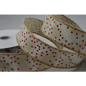 Y543 -  63mm Christmas Berry Wired Ribbon x 10 Metre Rolls!-63mm-54 Natural