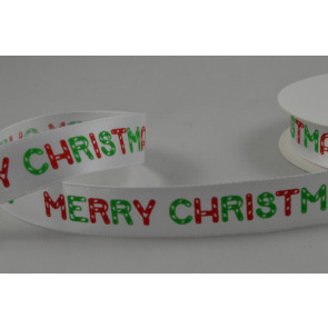55082 - 15mm White Merry Christmas Satin Ribbon x 10 Metre Rolls!