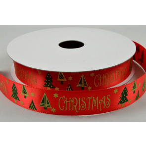 55093 - 16mm Red Christmas Satin Printed Ribbon x 10 Metre Rolls!