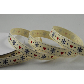 55103 - 10mm Herringbone Heart & Snowflake Christmas Ribbon x 10 Metre Rolls!