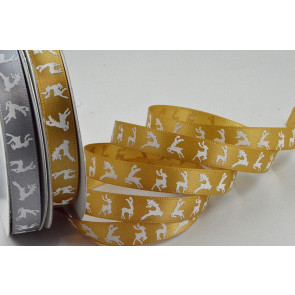55109 - 10mm Reindeer Printed Christmas Satin Ribbon x 10 Metre Rolls!