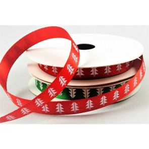 55124 - 10mm satin ribbon printed with a white Christmas Tree design x 10mts