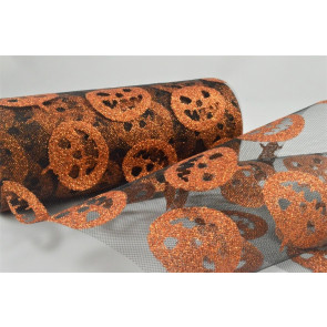 88016 - 150mm Halloween Black and Copper Gold Tulle Fabric. (10 Metres)