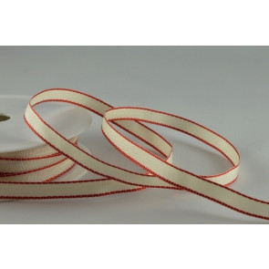 X308 - 54564 - 6mm Woven Edge Coloured Ribbon (20 Metres)-50 Cream