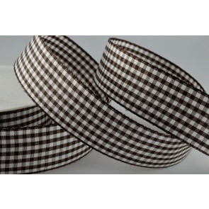 Y649 -25mm Dark Brown Gingham Ribbon