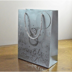 Y660 - Merry Christmas Silver Snowman Gift Bags & Tag!!-Silver - Medium