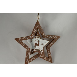 Y798 - Wooden Christmas Star with Rotating Central Decoration (1 Piece)-130mm x 130mm-57 Brown-1 Piece