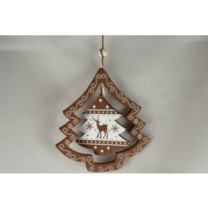 Y799 - Wooden Christmas Tree With Rotating Central Decoration (1 Piece)-120mm x 110mm-57 Brown-1 Piece
